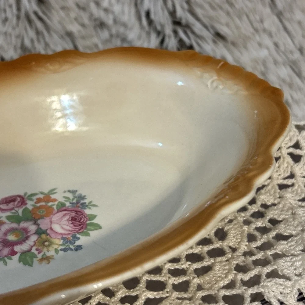 Homer Laughlin Vintage China Bowl Virgina Rose‎ 40's Floral Scalloped Edge USA